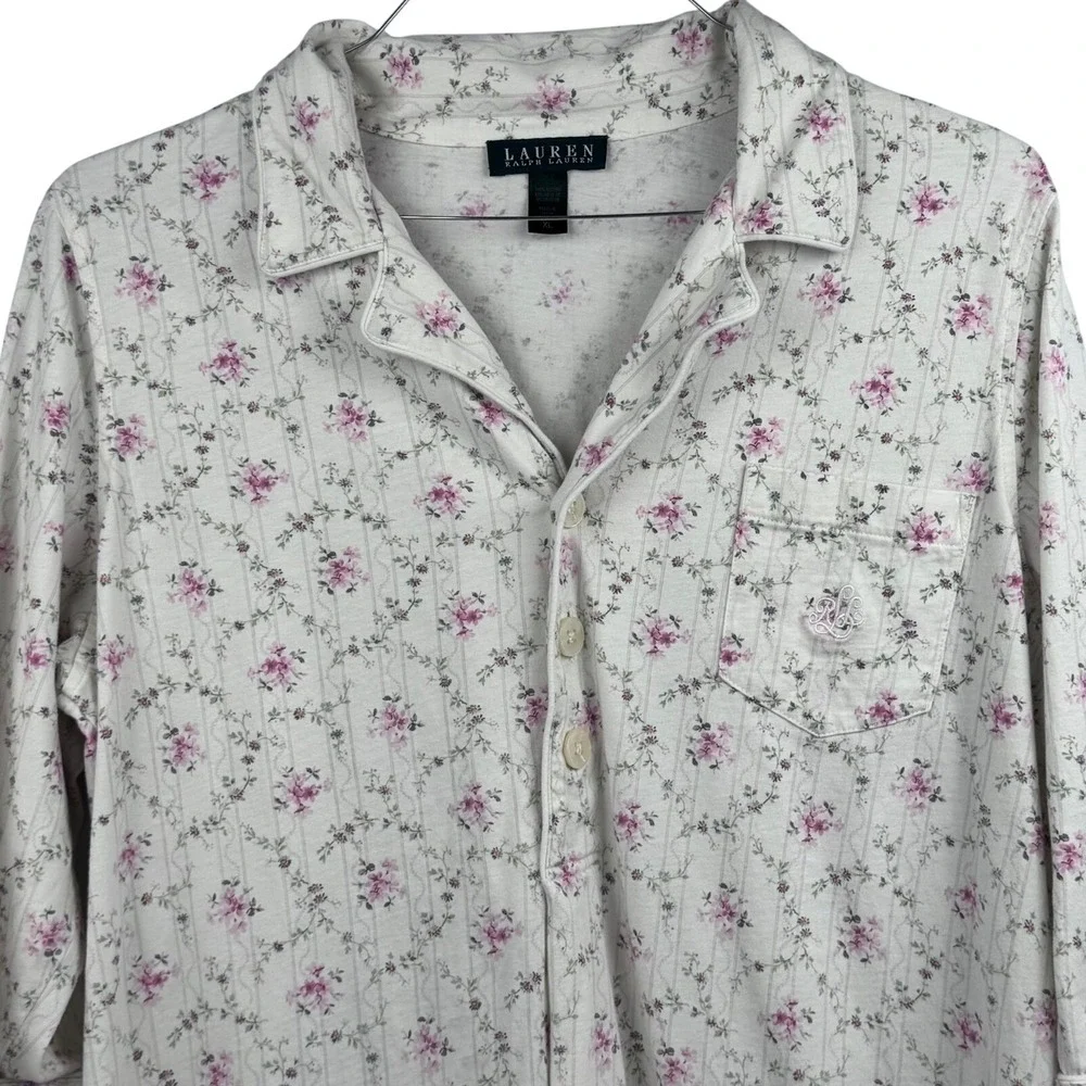 LRL Lauren Ralph Lauren Women's XL Floral Nightshirt Cotton Sleep Dress - Picture 2 of 7
